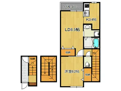 BUENA堀之内南3A棟(1LDK/3階)の間取り写真