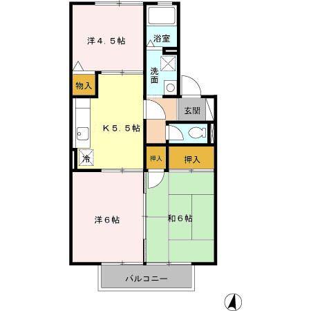 ランセ N(3K/2階)の間取り写真