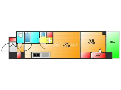 アーバネックス難波ウエスト(1DK/15階)の間取り写真