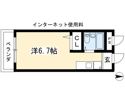 ハイツ鴨がわ(1K/3階)の間取り写真