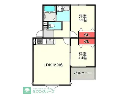 N.MAISON七隈(2LDK/2階)の間取り写真