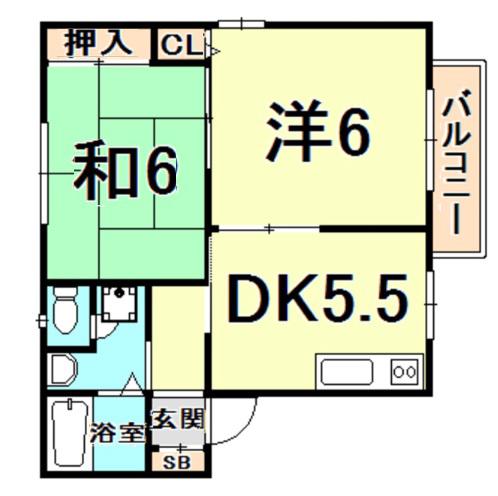ラフォーレ武庫川(2DK/1階)の間取り写真