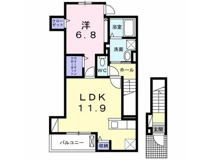 ラシュレII(1LDK/2階)の間取り写真