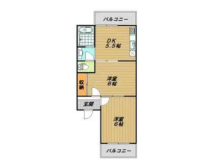 コスモハイツ(2DK/2階)の間取り写真