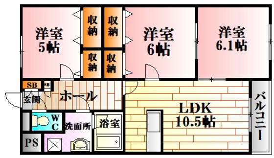 メゾンTAKEDA(3LDK/2階)の間取り写真