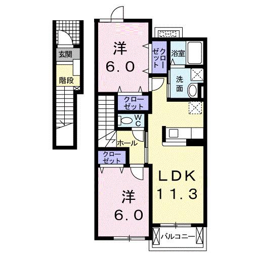 サンクレメントC(2LDK/2階)の間取り写真