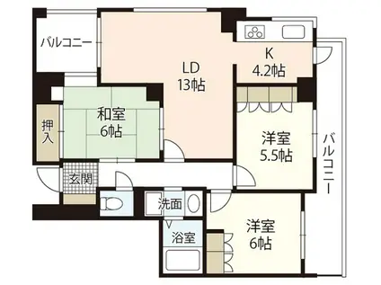 サーパス己斐西町(3LDK/5階)の間取り写真