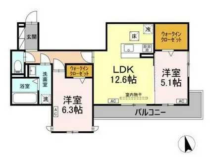 D-CRINUM沼津 岡宮(2LDK/1階)の間取り写真