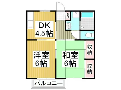 シャルマンはらA棟(2DK/1階)の間取り写真