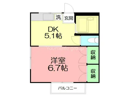 パープルハイツ(1DK/2階)の間取り写真