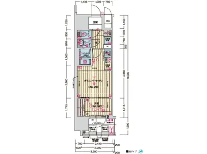 ソルテラス神戸栄町通(1DK/8階)の間取り写真