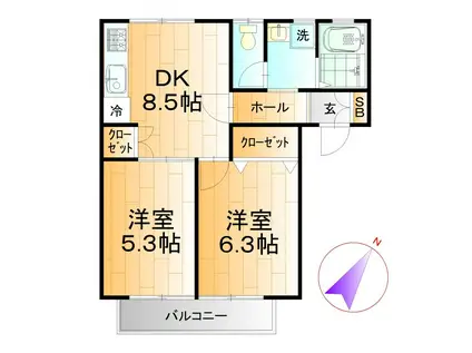 コーポファミールIII(2DK/1階)の間取り写真