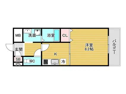 アンプルールフェールビエント高槻(1K/2階)の間取り写真