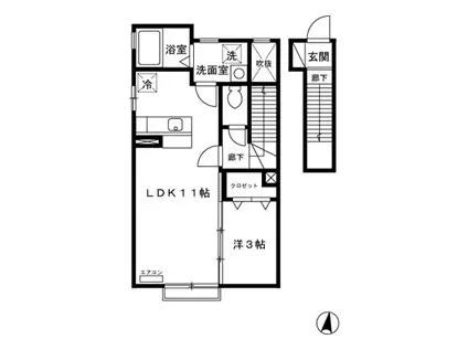サンセール田園(1LDK/2階)の間取り写真