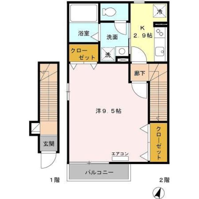 ルミエールI(1K/2階)の間取り写真