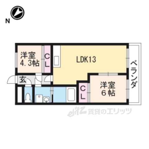 ヒルズシンメイ(2LDK/6階)の間取り写真