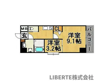 ウィンステージ平尾(2K/13階)の間取り写真