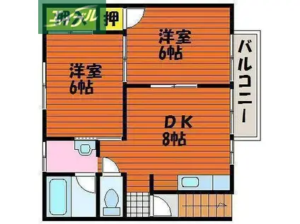 メゾン撫川 I号棟(2DK/2階)の間取り写真
