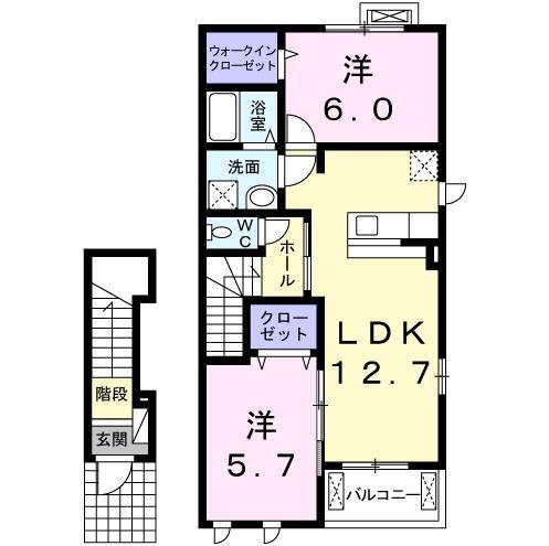 コンフォートI(2LDK/2階)の間取り写真
