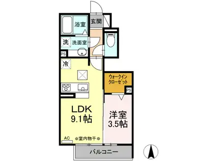 カメリア・ウサ(1LDK/1階)の間取り写真