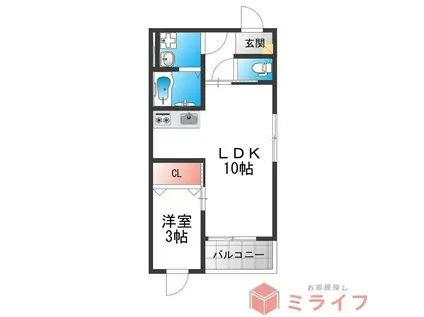 BELLEVUE巽南(1LDK/1階)の間取り写真