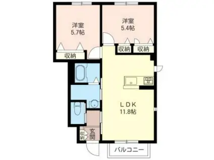 ヴィラ・エステート A(2LDK/1階)の間取り写真