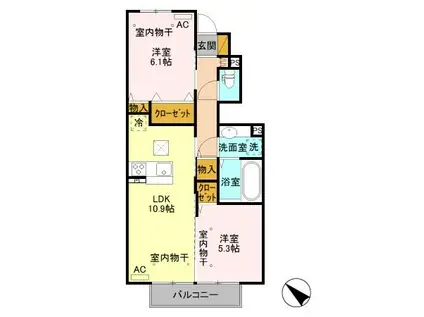 ソレイユ(2LDK/1階)の間取り写真