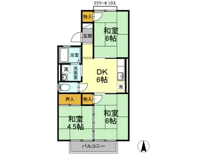 布津原ハイツA(3DK/1階)の間取り写真