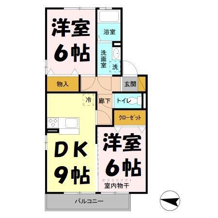 スカイヒル(2DK/2階)の間取り写真