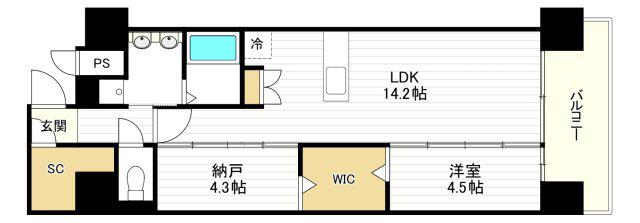 DRAW上本町(1SLDK/3階)の間取り写真