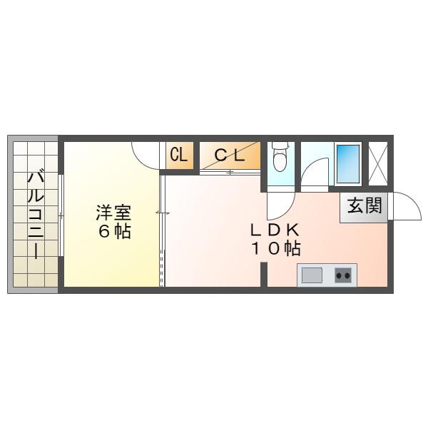 テラスレジデンスあさぎり(1LDK/4階)の間取り写真