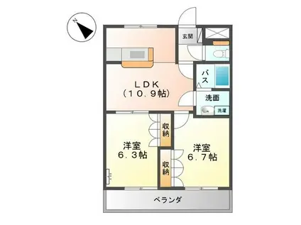 マーヴェラスB(2LDK/2階)の間取り写真
