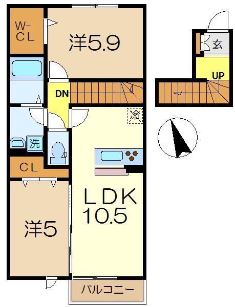 ベルセゾン(2LDK/2階)の間取り写真