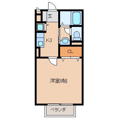 カトルセ(1K/2階)の間取り写真