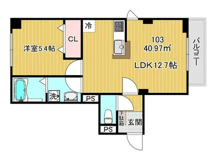 ミライエ花京院(1LDK/1階)の間取り写真