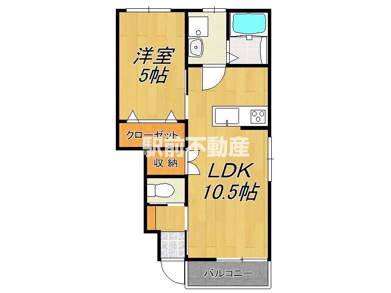 エスカレント上峰I(1LDK/1階)の間取り写真