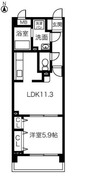KS 国府宮(1LDK/1階)の間取り写真