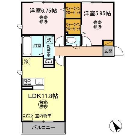 サンフラワー(2LDK/2階)の間取り写真