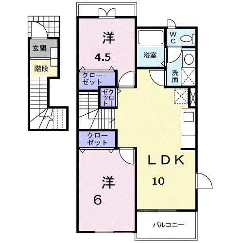 ラポレI(2LDK/2階)の間取り写真
