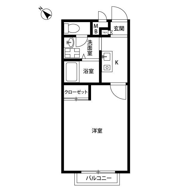 アンプルールクラージュ逗子A(1K/2階)の間取り写真