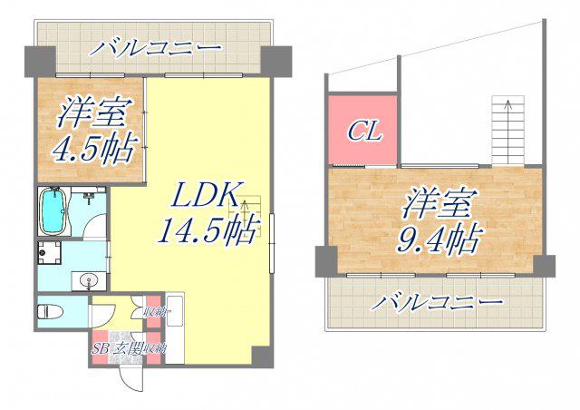 ブランベール甲東園(2LDK/5階)の間取り写真
