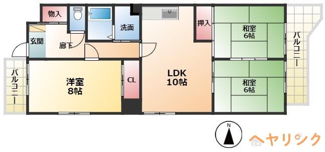 コーポみやぎ野(3LDK/2階)の間取り写真
