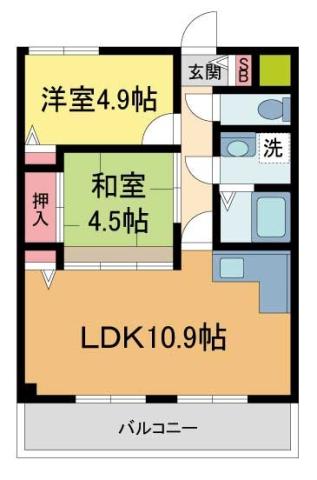 アムール逆瀬川(2LDK/3階)の間取り写真