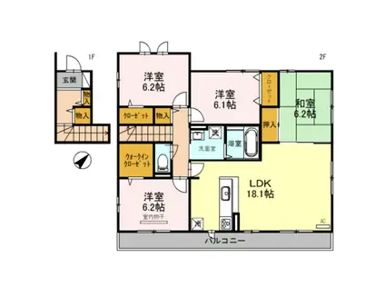 くみの木ヒルズII(4LDK/1階)の間取り写真