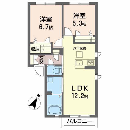 グリナージュB(2LDK/1階)の間取り写真