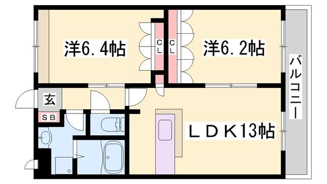 クレアハイム(2LDK/2階)の間取り写真
