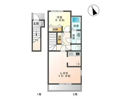 利便性良好の好立地物件(1LDK/2階)の間取り写真