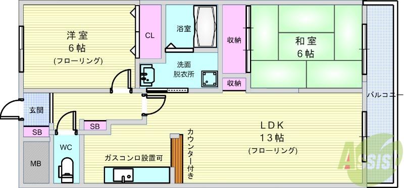 サンライズフレア(2LDK/1階)の間取り写真