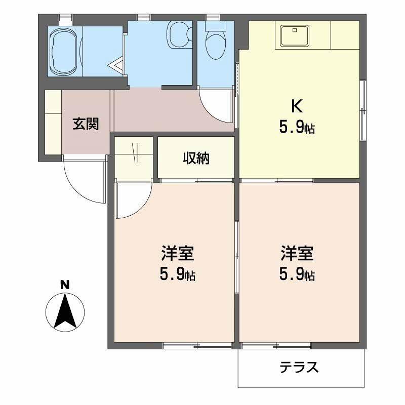 ソシア中陰(2K/1階)の間取り写真