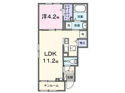カーサレーナF(1LDK/1階)の間取り写真